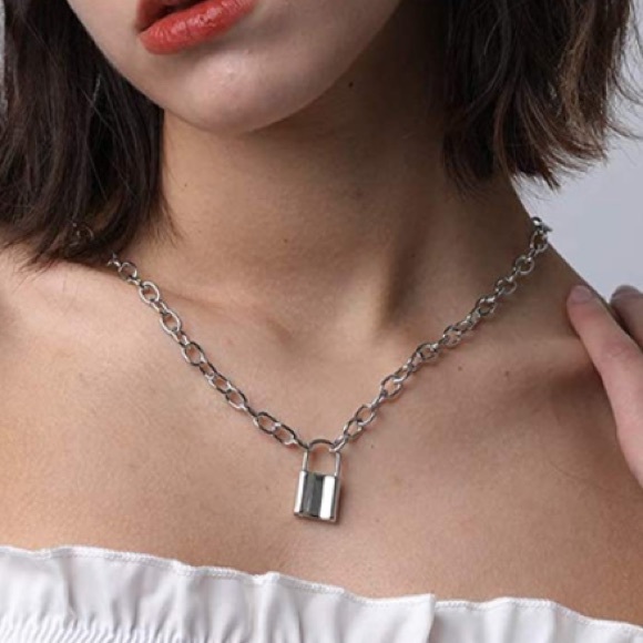 Silver Padlock Pendant Necklace - Picture 2 of 7